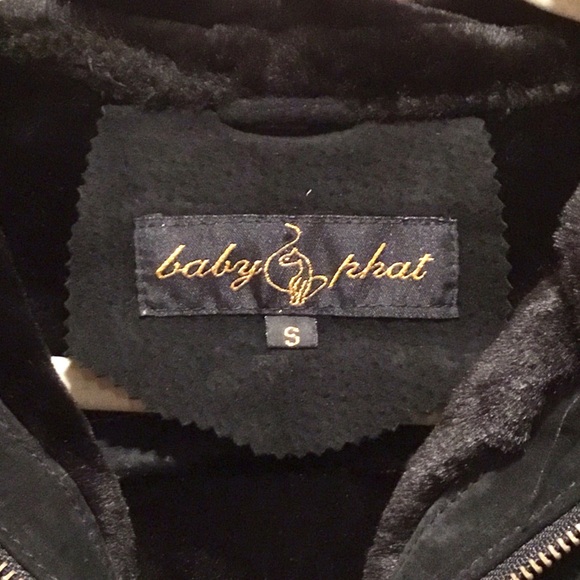 Vintage Baby Phat Black Suede Bomber Jacket Size- Small Y2K 2000 Faux Fur Lined - Picture 8 of 16